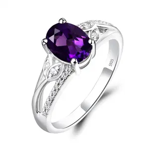 S925 Mother's Day Synthetic Amethyst Ring with Sparkling CZ Accent, Exquisite Purple Lab Grown Diamond Ring, Elegant and Luxurious Women's Jewelry for Girls, Perfect Gift for Lover, Engagement Wedding Ring, for Daily Wear and Party, Mother's Day Gift