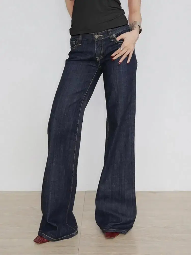 Women's Slim Fit Flared Jeans Y2K Vintage Low Rise Stretch Denim Pants with Embroidery Distressed Style for Everyday Outfits