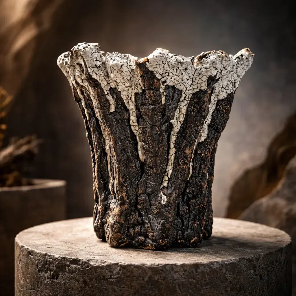 Dripping Glaze Ceramic Planter Handmade Black & White Wabi-Sabi Succulent Pot, Tree Bark Texture Gothic Bonsai Planter, Brutalist Caudex Flowerpot for Plant Lovers