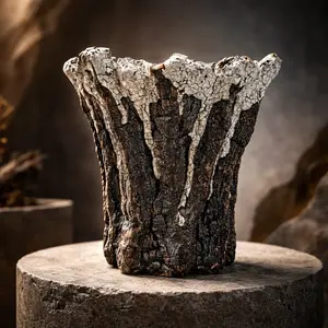 Dripping Glaze Ceramic Planter Handmade Black & White Wabi-Sabi Succulent Pot, Tree Bark Texture Gothic Bonsai Planter, Brutalist Caudex Flowerpot for Plant Lovers