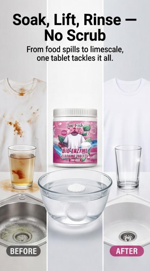 All-Purpose Multi-Effect Cleaning Tablets Removes Limescale, Mold and Sauce Stains Works on Tough Stains for Clothing, Home, Kitchen and Dining Surfaces