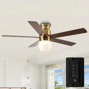 Parrot Uncle 52 Inch Flush Mount Ceiling Fan with Dual-Sided Blades & Dimmable LED Light Remote Control