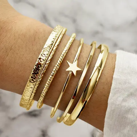 6pcs/set Fashion Star Decorated Bangle Cuff, Alloy Elegant Hand Jewelry For Women, Simple Daily Use Fashion Accessories For Club, Party, Jewellery