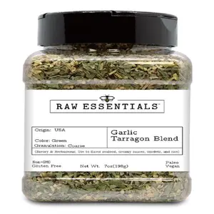 Raw Essentials Garlic Tarragon Blend – Sweet & Herby Seasoning for Seafood, Creamy Sauces, Egg & Rice Dishes – 7 oz Bottle