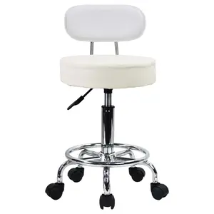 KKTONER PU Leather Rolling Stool Mid-Back with Footrest Height Adjustable Office Computer Home Drafting Swivel Task Chair with Wheels (White)