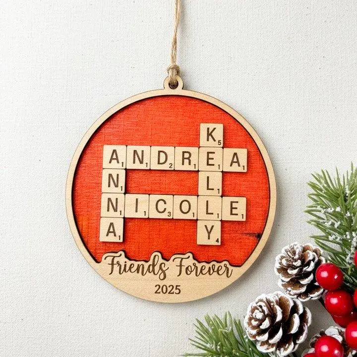 Personalized Wooden Ornament – BFF Christmas Gift, Custom Besties Gift with Natural Wood Finish