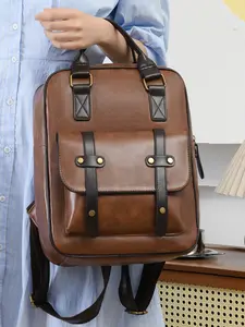 Trendy College Bookbag for Women, University-Style Dual Shoulder Bag, Retro Backpack for Outdoor Use, Stylish Leather Purse