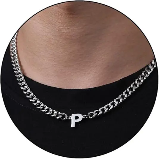 P letter necklace (steel color)