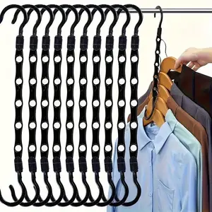 Space-Saving Clothes Hangers Set of 4, Durable Stackable Hooks with 5 Holes, Closet Organization Organiser and Storage Rack, Hanging Clothes Storage