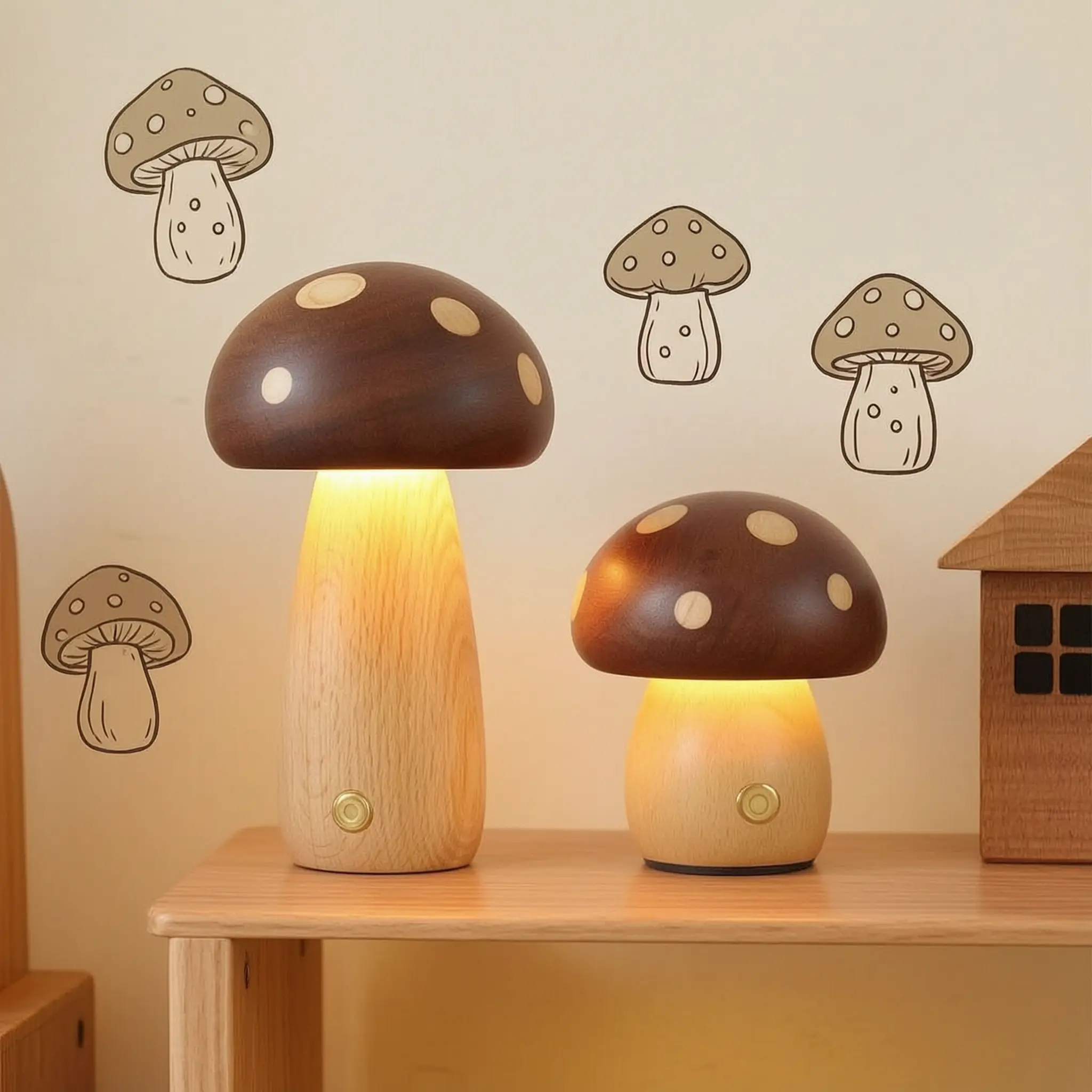 Aesthetic Wooden Mushroom Lamp | Touch Control LED Night Light for Bedroom | Cute Cottagecore Desk Decor | Warm Ambient Lighting | Viral Cozy Home Decor & Gift Idea
