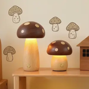 Aesthetic Wooden Mushroom Lamp | Touch Control LED Night Light for Bedroom | Cute Cottagecore Desk Decor | Warm Ambient Lighting | Viral Cozy Home Decor & Gift Idea