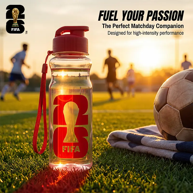 FIFA World Cup 2026 Sports Water Bottle, 550ml Clear Plastic Drinking Bottle with Leakproof Flip-Cap & Lanyard, BPA-Free Food-Grade Eco-Friendly Gym Bottle for Soccer Fans, Travel, Running