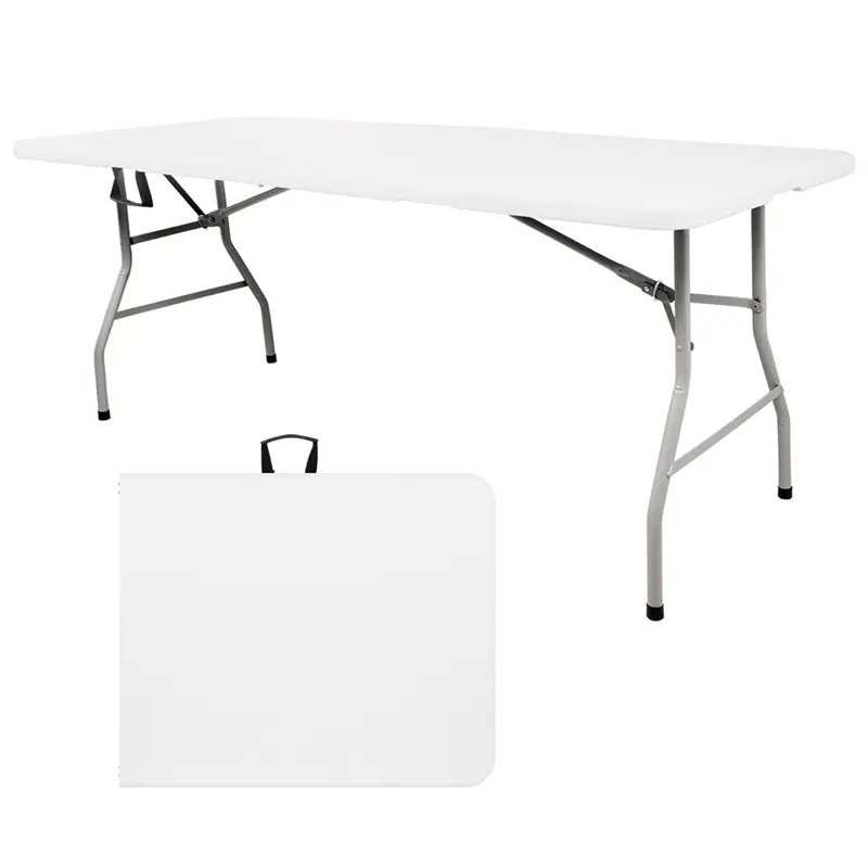 6ft Heavy-Duty Folding Plastic Table - 350lb Capacity, 70.9" x 27.4" Portable Outdoor Living Furniture, Picnic Dining Table for Camping, Parties