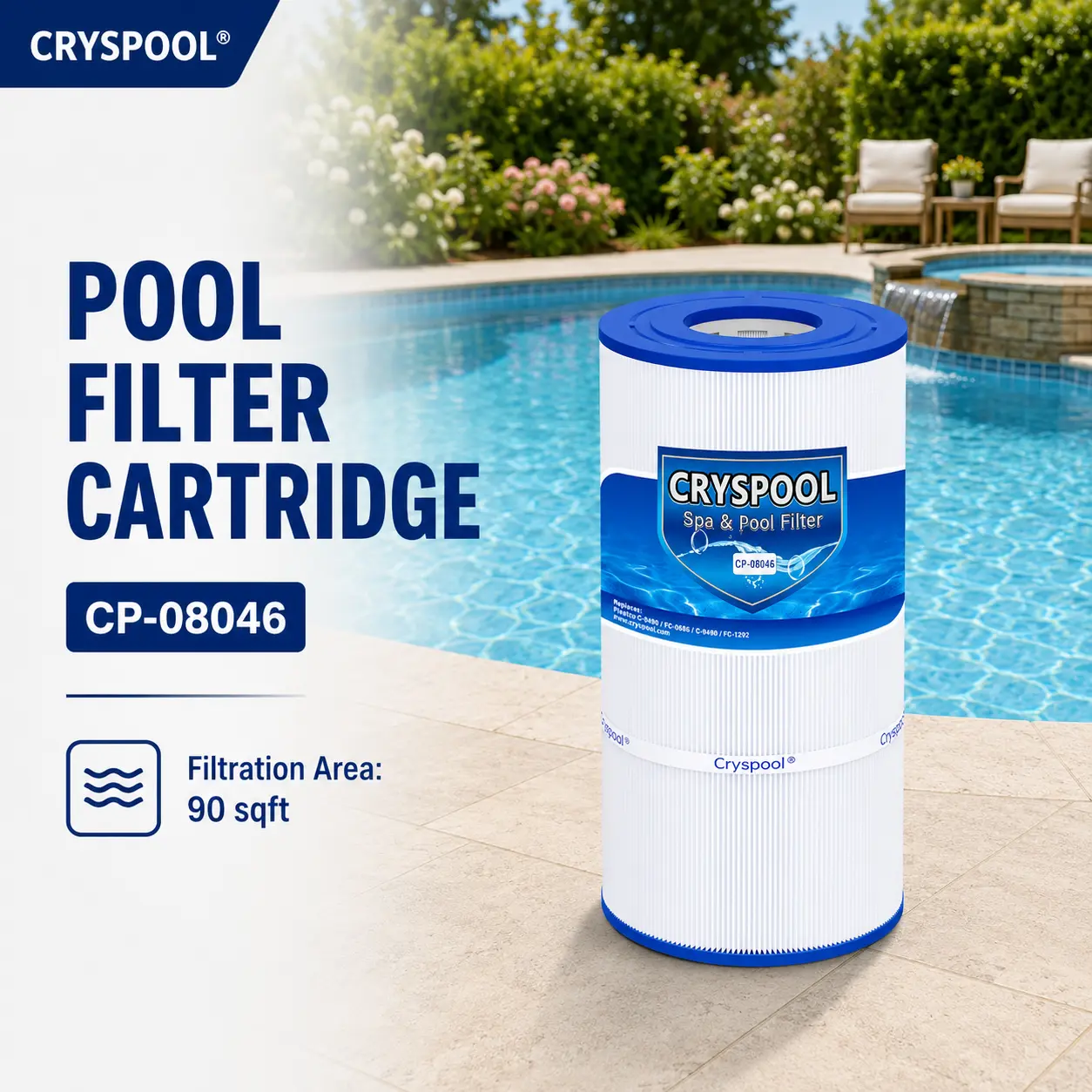 C900 Pool Filter, Compatible with Hayward C900, C-900, PA90, CX900RE, Posi-Clear PXC-95, C-8409,  FC-1292, Ultral-B6, PP-B6,90 Sq. Ft Pool Filter Cartridge, 1 Pack, Swimming Pool Cartridges, Cylindrical