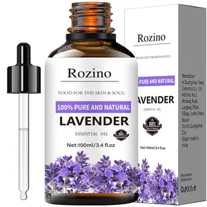 【Ten pack is cheaper】Rozino 100% Pure & Natural Lavender Essential Oil 100ml for Aromatherapy Relaxation Calming Effect in Diffusers Baths & Massages