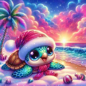 5D DIY Full Drill Round Diamond Painting Kit - Sea Turtle, Christmas Mosaic Canvas DIY Wall Art, Home Wall Decoration