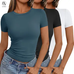 AUTOMET Womens 3 Piece Short Sleeve Shirts Basic Going Out Streetwear Tops Slim Fit Crop Tops 2025 Y2k Clothes Summer Casual Tshirt Elastic SpringStatements