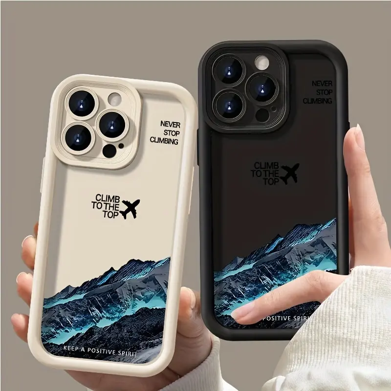 Mountain/Plane Protective Phone Case Accessories for iPhone17/17Air/17 Pro Max/16/15/14/13/12/11 Series, Non-Slip Durable Stylish Shockproof Lightweight Cover with Protector, Comfortable Grip, Camera Lens Guard, Black/White, Small Christmas Gift