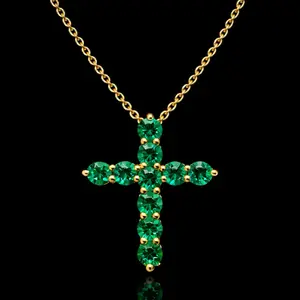 1 Carat Emerald pendent Cross Set in 14k Yellow Gold - Elegant Jewelry for Women