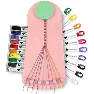 Choose Friendship Bracelet Making Kit – 20 Pre-Cut Threads, Portable Loom with Storage, Makes 8 Bracelets, Craft Gift for Kids Ages 8+, Blush Pink Macaroon