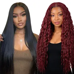 [Blend] Limited Stock! Buy 1 Get 1 Free Blended Human Hair Lace Front Wig | 180% Density, 99J Ocean Wave Wigs & #1B Straight Hair Wig #SummerVibes