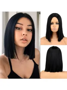 14inch Short Black Straight Hair Wig Is Simple, Versatile, Light And Breathable. It Is Suitable For All Scenarios Of Daily Commuting, Parties And Vacations, And Can Easily Create A Delicate Look