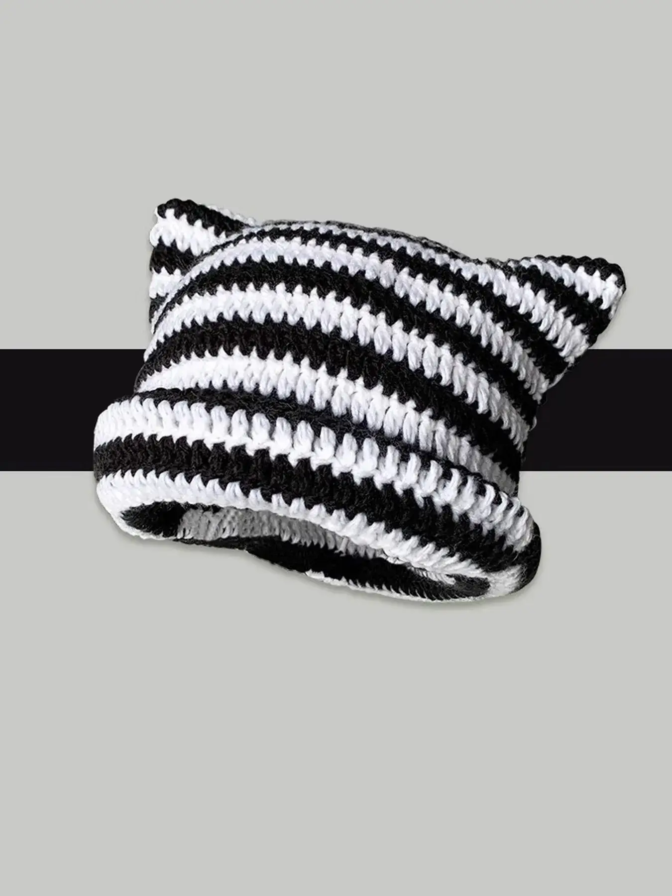 Cat Ear Design Knitted Beanies, Casual Colorful Striped Pattern Chunky Knit Beanie Hat For Women & Men, Fashion Accessories For Fall & Winter