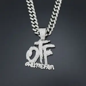 Unisex Diamond-Encrusted Glitter OFF Letter Necklace - Exquisite Trendy Pendant, Cuban Link Chain, Crazy Style & Hip-Hop Inspired Fashion Costume Jewelry for Hiphop Street Rap Disco, Crazy Style Necklaces