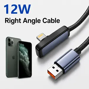 12W Right Angle Lightning Cable 90 Degree Gaming Charger Cord Braided Durable Cable Compatible with iPhone 11/11 Pro Max/XR/XS Max/X/8 7 6s Plus, Heavy Duty Play While Charging No Block Hand, 3.3FT 6.6FT