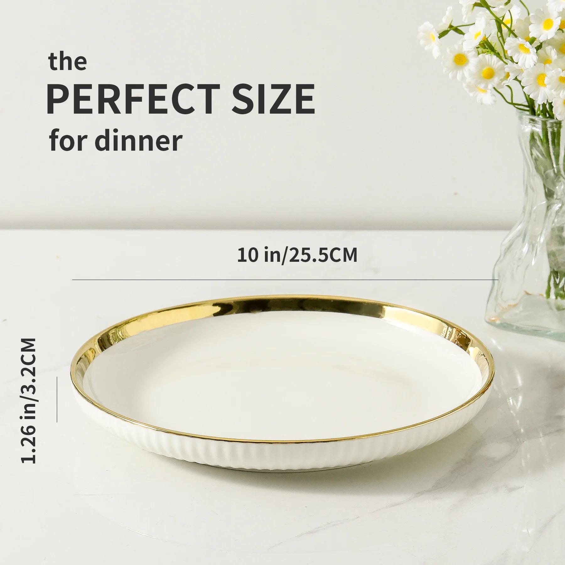 LETAOTAO Wedding Dining Tray Set White Porcelain Plate Dish with Gold Edge Eco-Friendly Ceramic Tray for Table Gold Trim