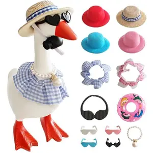 4 Sets Mini Desk Goose Outfits - Porch Goose Outfit with Small Pearl Hat for 7 Inch Magnetic Statue Costume