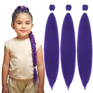 Purple Braiding Hair Extensions 3 Packs Pre-Stretched Braiding Hair for Women Purple Hair Extensions for Braids Cosplay Halloween Costume (26 Inch，Dark-Purple)