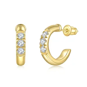 MINDDHA Gold Plated CZ Huggie Hoop Earrings for Women | 925 Sterling Silver Post Hypoallergenic Diamond Huggie Earrings | Dainty Gold Huggie Earrings for Women | Trendy Non-Tarnish Jewelry - 14K Gold Plated