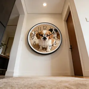Adorable Puppy Wall Clock, Silent Quartz Clock for Living Room & Bedroom, Simple Cartoon Design Home Decor, Digital Clock