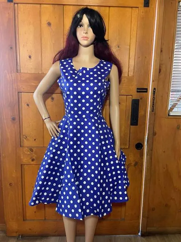 Women's Dress Retro Vintage Swing 1950's Short Sleeve Polkadots Print Dress