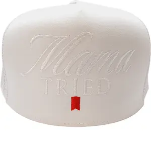 Chic Casper Mesh Snapback Trucker Hat - Embroidered Flat Bill, White (Mama-Tried Style)