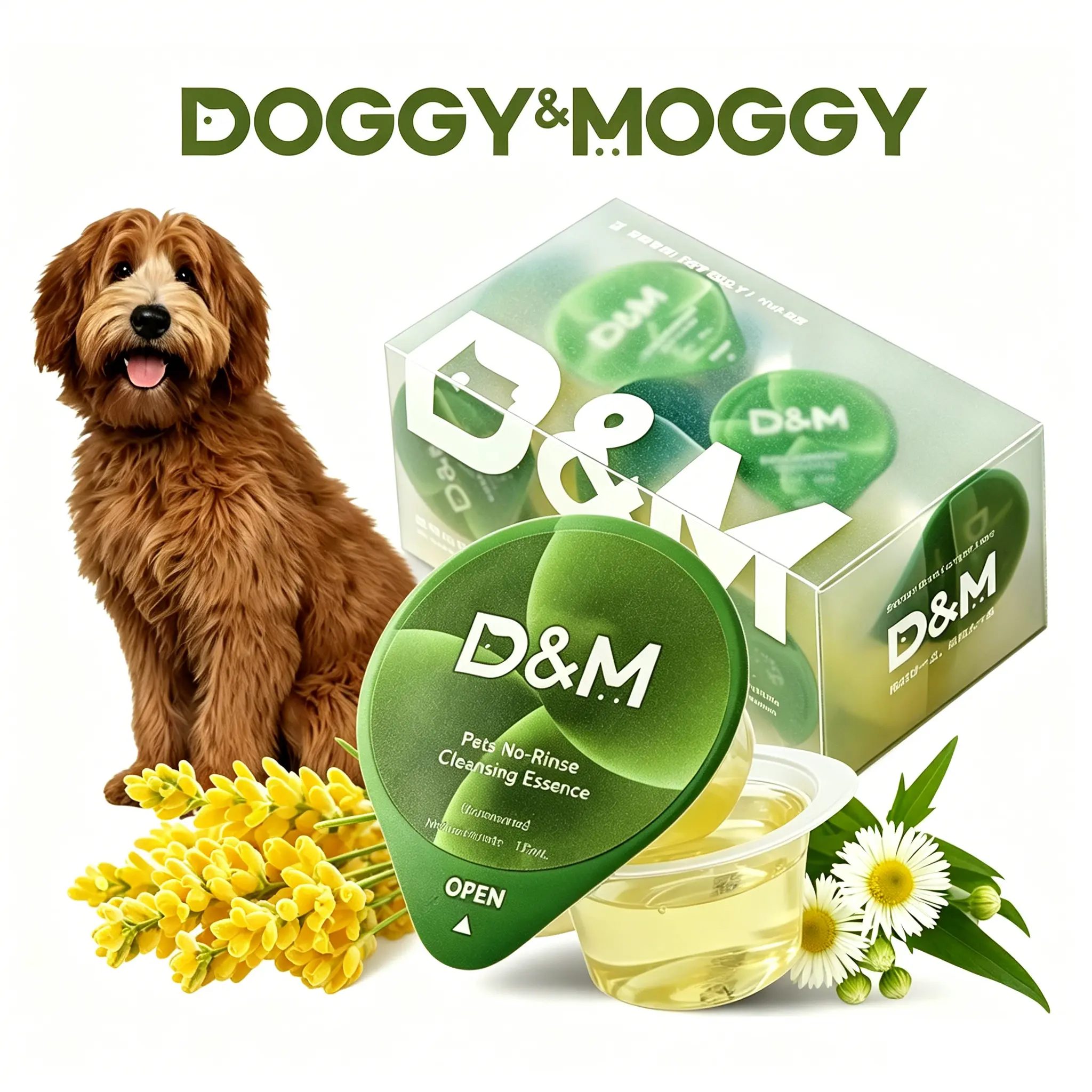 DOGGY & MOGGY Waterless Pet Shampoo for Dogs & Cats, No-Rinse Cleansing Essence, 10 Single-Use Jelly Cups, Tear-Free Plant-Based Formula, No Bath Needed, Fresh & Clean Between Baths Supplies Animal