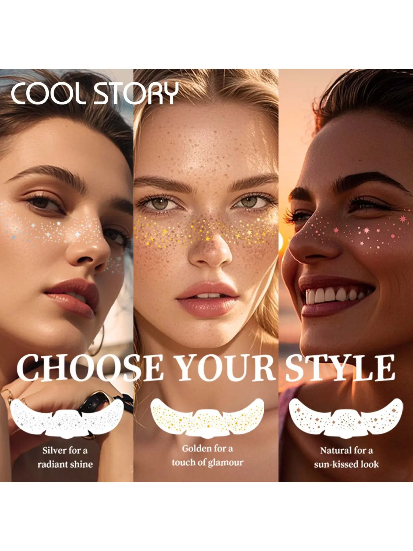Festival Ready Glitter Freckles Patches - Instant Metallic Sparkle Face Makeup for Raves, Concerts & Parties, Waterproof Gold & Silver Speckles, Easy Temporary Freckle Tattoos to Level Up Your Coachella & EDC Outfits