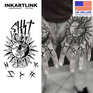 INKARTLINK Tattoo Tech, 2 Sheets Large Semi Permanent Tattoo, Adult Art Design Temporary Tattoos, Lasts 1-2 Weeks, Waterproof, Realistic Look, No Adhesive, No Reflection (Sun God)