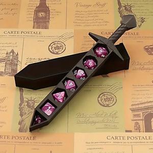 sword design dice holder, 1 set desktop game dice storage box with dice, home decor ornament, game room decor, gift for friends, durable, metal dice set, polyhedral dice set, durable