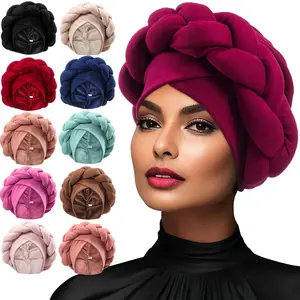 New Exaggerated Braids Turban Cap for Women African Wedding Party Headwear Hats Bonnets Headband Hat Hijab Cap