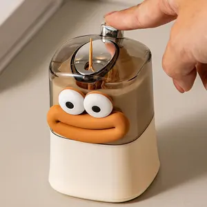 Cute Cartoon Face Toothpick Holder Set, Automatic Pop-Up Design, Transparent Plastic, Fun Facial Cover, Home Restaurant Storage Solution