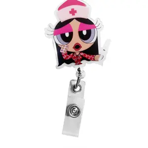 Bougie Nurse Badge Reel Cartoon-Inspired Girly Design for Cute & Confident Nurses Durable Retractable Cord & 360° Swivel Alligator Clip Perfect for Healthcare Workers hospital worker