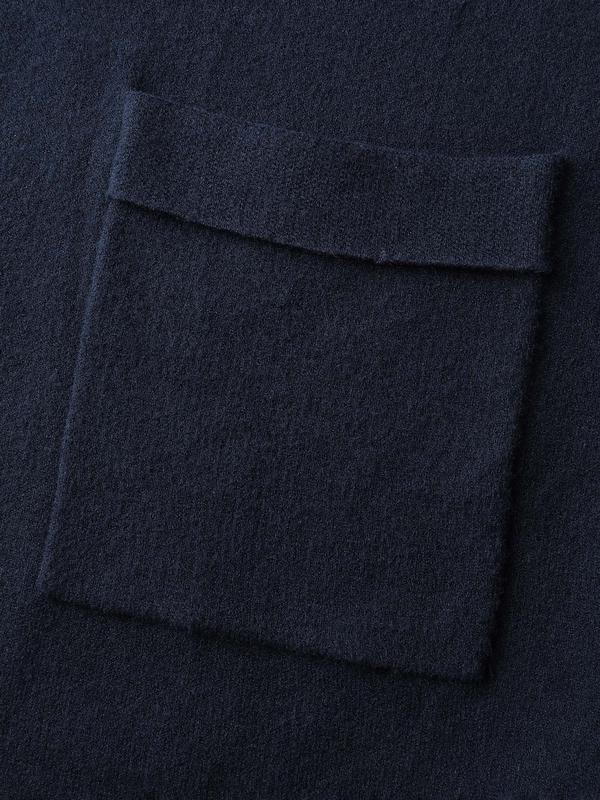 BLOOMCHIC Supersoft Indigo Kimono Collar Open-Front Knit Cardigan with Pockets for Women Loose Fit High Stretch Tunic Sweater