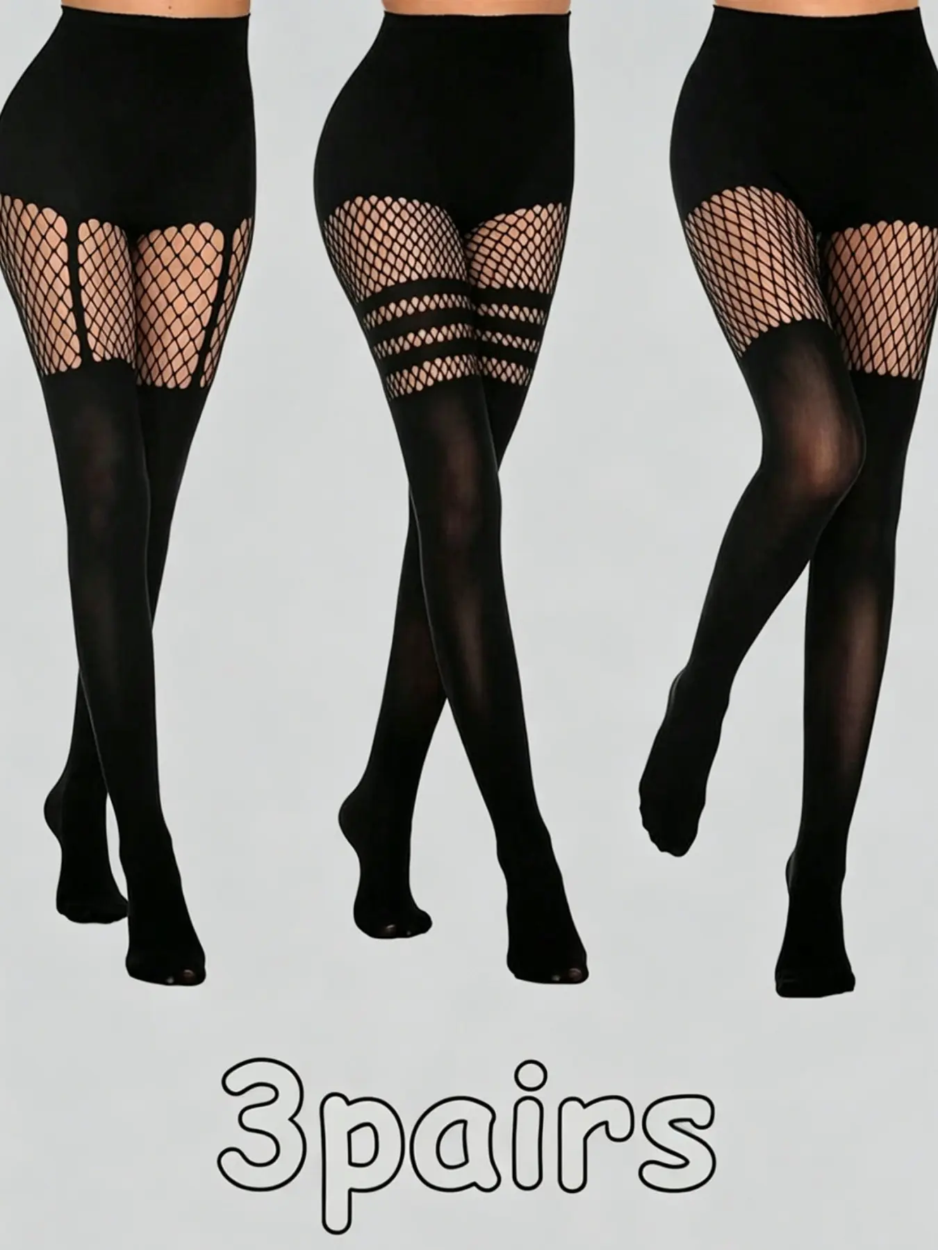 3-Pack Over-The-Knee Fishnet Patchwork Tights, Stylish and Trendy Design, Perfect for Casual Wear, Comfortable and Durable Material