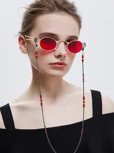 Vintage Handmade Crystal Beaded Eyeglass Chain, Retro Necklace Mask Chain, Flower Glasses Strap, Fashion Accessory