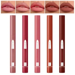 2 in 1 Lipstick Crayon with Built-in Sharpener, Precision Tip Matte Lip Liner Pen, Long-lasting Smudge-proof Lip Crayon Makeup Kit, Creamy Nude Rosy Tinted Balm Velvet Lip Stick Set