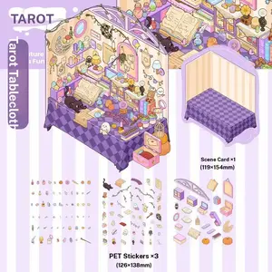 3 Pcs Tarot Table Scene 3D Stickers Creative DIY Stereo Decoration Mystery Theme Puzzle Handmade Toy Stickers Animals