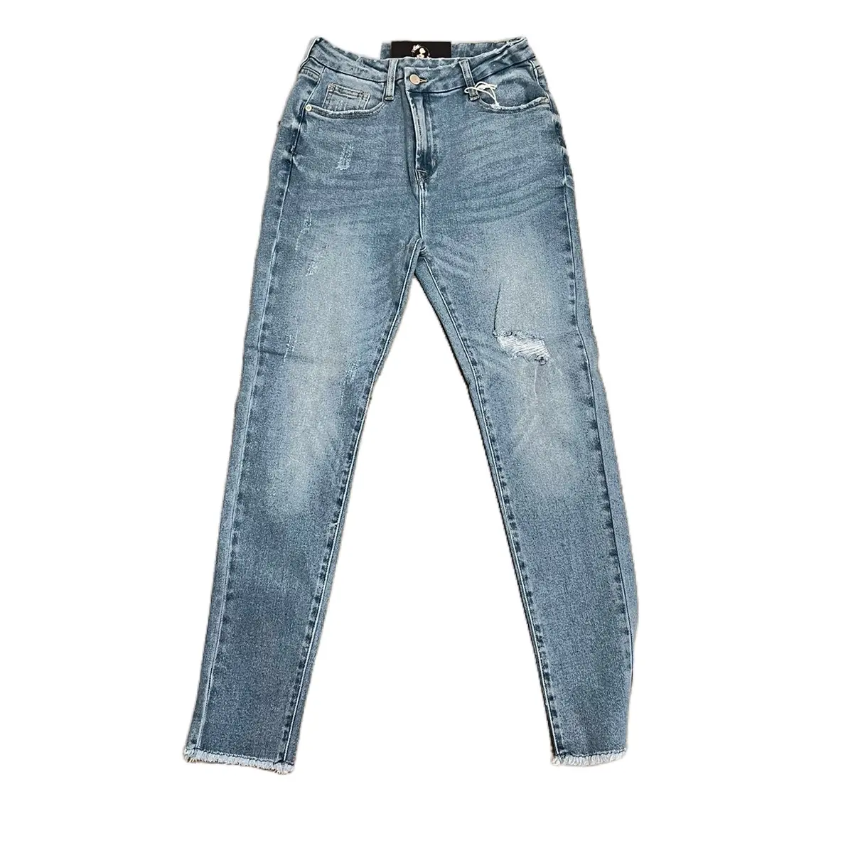Womenswear High Rise Skinny Jeans with Twisted Button, Distressed Look, Comfortable Fit, Ideal for Casual Wear - Bottom