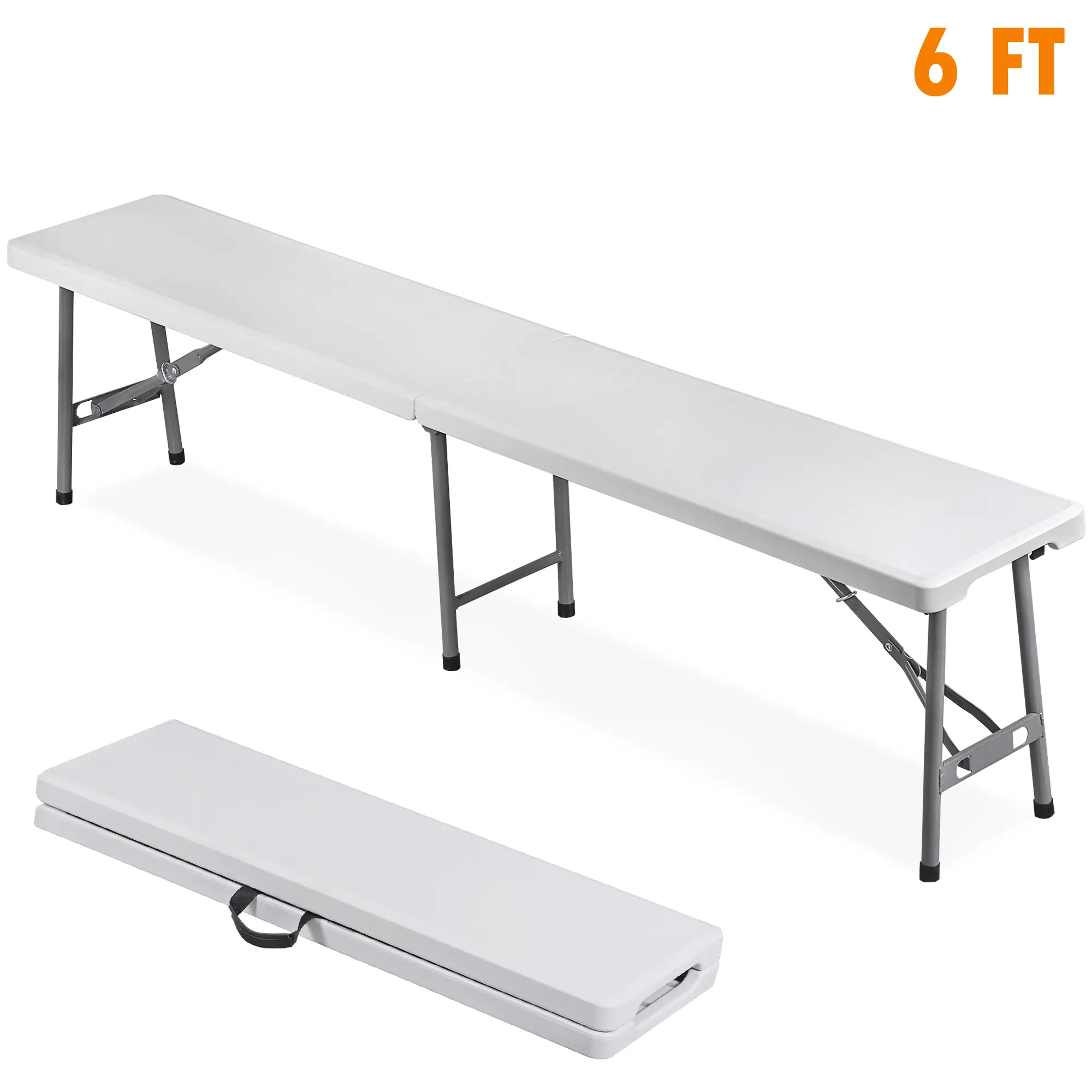 SuperDeal 6FT Plastic Folding Bench Portable Camping Bench Indoor Outdoor for Picnic White, Camping Folding Chair, Heavy Duty,summerwins
